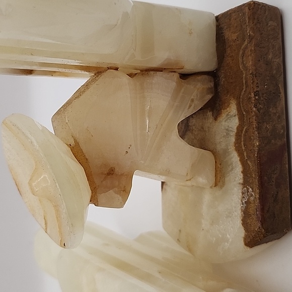 Vintage Hand Carved Alabaster Onyx Cactus & Men in Sombreros Bookends - Picture 7 of 10